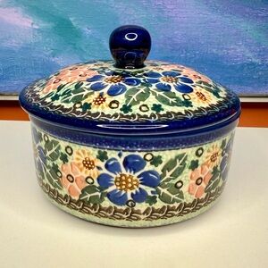 Polish Pottery Trinket Box with Lid Round Boleslawiec Stoneware Ceramics New